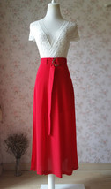 Double Slit Skirt Long RED SKIRT Lady Red High Waisted Party Skirt with Belt NWT