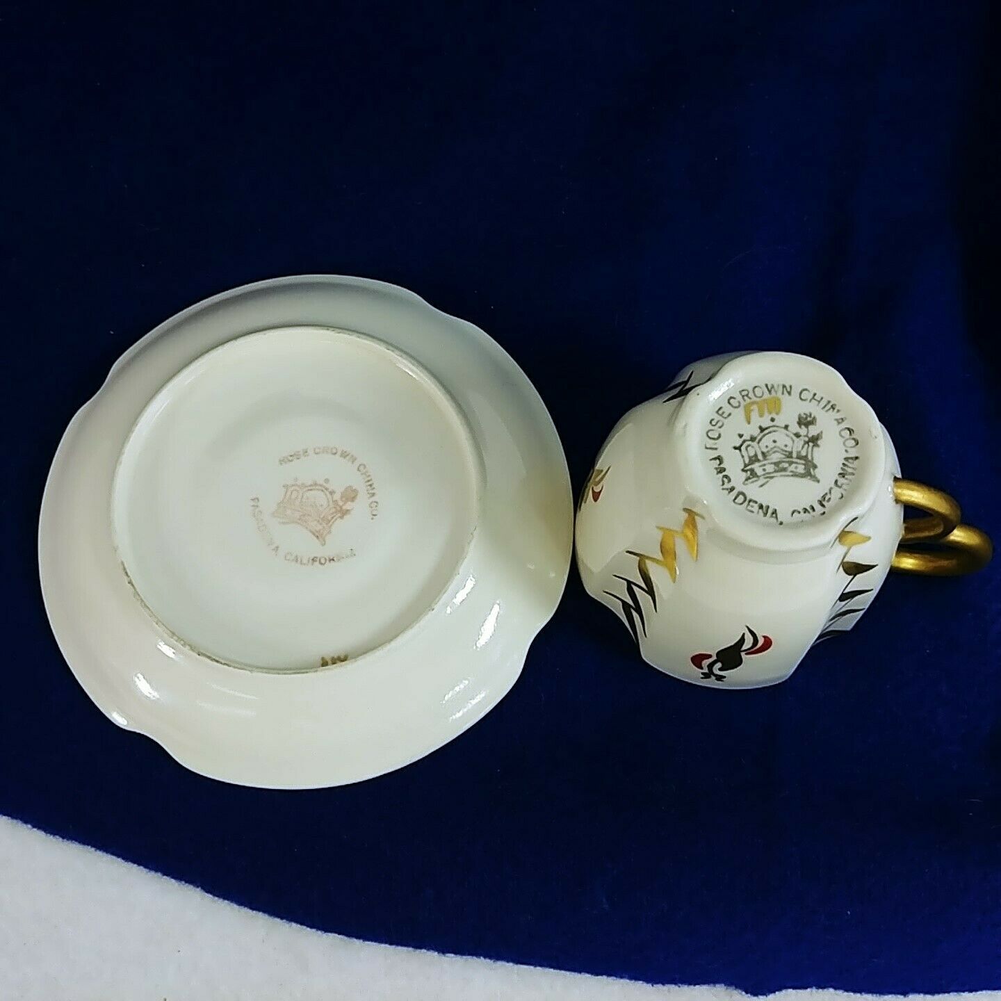 Vintage Demitasse Cup & Saucer Set of 5 Blue & Ivory Puritan Fleur