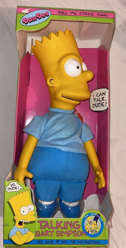 New Box Vintage 1990 Dandee Talking Bart Simpson Pull String 18