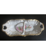 Antique MW Co Germany 8 .5 in Candy Dish w Handle Gold Trim hand painted... - $19.31