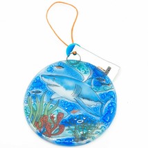 Fused Art Glass Shark Coral Reef Ocean Suncatcher Ornament Handmade Ecuador - $17.81