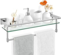 VOLPONE Glass Shelf with Towel Bar 15.7in Silver Bathroom Shelf
