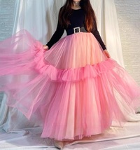 Light PINK Tulle Maxi Skirt Outfit Women Layered Holiday Tulle Skirts Plus Size