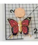 VTG Butterfly Enamel Brass Gold Tone Insect Brooch Pin Red Black Green..... - $13.99