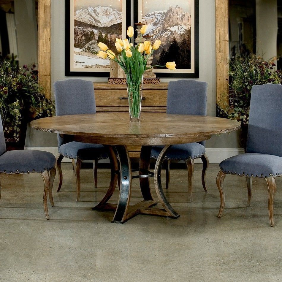 Round OLD WORLD Dining Table Solid Oak Wood & Iron Modern Rustic