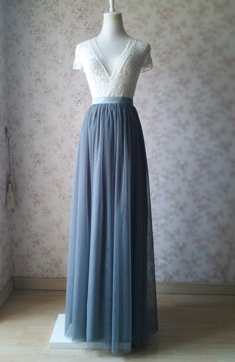 Dark gray wedding maxi tulle skirt 6