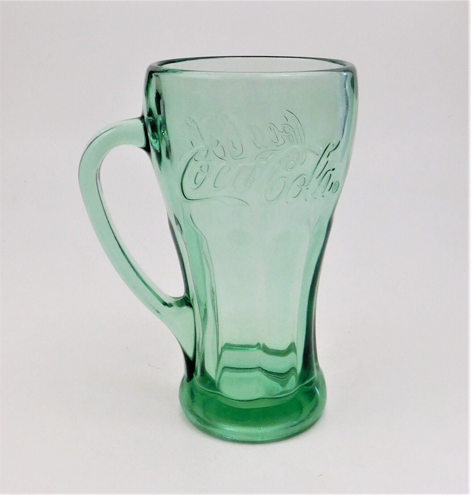 Vintage Libbey Coca Cola Coke Glass Mug With Handle Thick Green Heavy Glass  