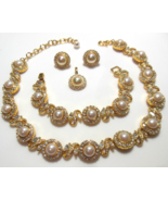 Vintage Signed Roman Pearl &amp; Rhinestone Necklace, Bracelet, Earrings Pen... - $123.75