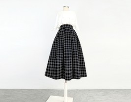 Winter Black Tweed Midi Skirt Black A-line Midi Pleated Skirt Holiday Outfit image 6