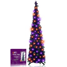 [ Orange &amp; Purple Lights ] 5 Ft Tinsel Pop Up Halloween Tree Decorations... - $44.99