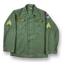 Vintage 60s Vietnam Era Mens Green US Army Shirt w/ Patches Sateen OG-10... - $49.49