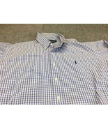 Ralph Lauren Long Sleeve Button Up Large Mens Blake Two Ply Cotton Check Blue - $12.86