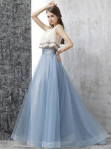 Dusty Blue Floor Length Tulle Skirt High Waisted Plus Size Bridesmaid Outfit image 8