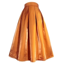 Women Satin Polyester Pleated Skirt Outfit RUST Pleated Midi Party Skirt Plus image 5