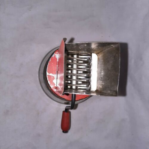 1930s vintage nut grinder, old red paint metal hand crank nut