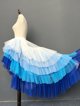 BLUE White High Low Layered Tulle Skirt Holiday Outfit Hi-lo Tulle Maxi Skirts image 1