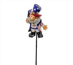 Star Spangled Gnome Garden Stake 40.8" high Double Pronged Resin with Iron Blue image 1