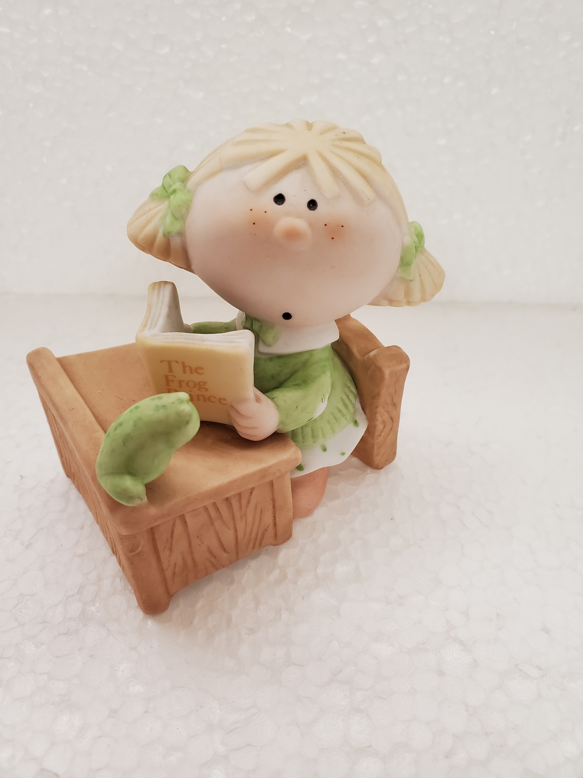 Primary image for Girl with frog and desk ceramic figurine by Bumpkins