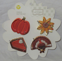 Wilton 4-Piece Cookie Cutter Set Metal Simply Autumn Baking Turkey Sunflower Pie - $16.79