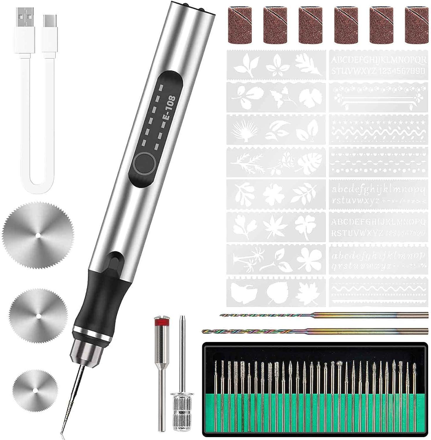 Rechargeable cordless Electric Micro Engraver Pen Mini DIY Engraving Tool  Kit for Metal Glass Ceramic Plastic Wood Jewelry with 30 Bits and 16