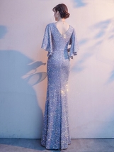Women Maxi Sequin Dress Gowns Bat Sleeve High Waist Sequined Wedding Party Dress image 6