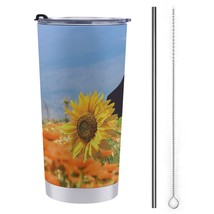 Mondxflaur Sunflower Steel Thermal Mug Thermos with Straw for Coffee - $20.98