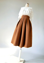 Rust Color Wool Midi Skirt Outfit High Waist A-line Winter Midi Party Skirt image 8
