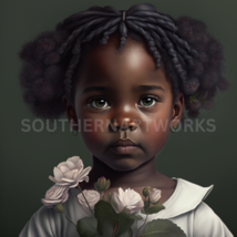 African-american toddler girl holding flowers, #2 OF 4 in this collection - $1.99