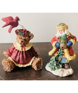 2 Resin Christmas Figurines Santa Claus &amp; Teddy Bear Girl - $18.00