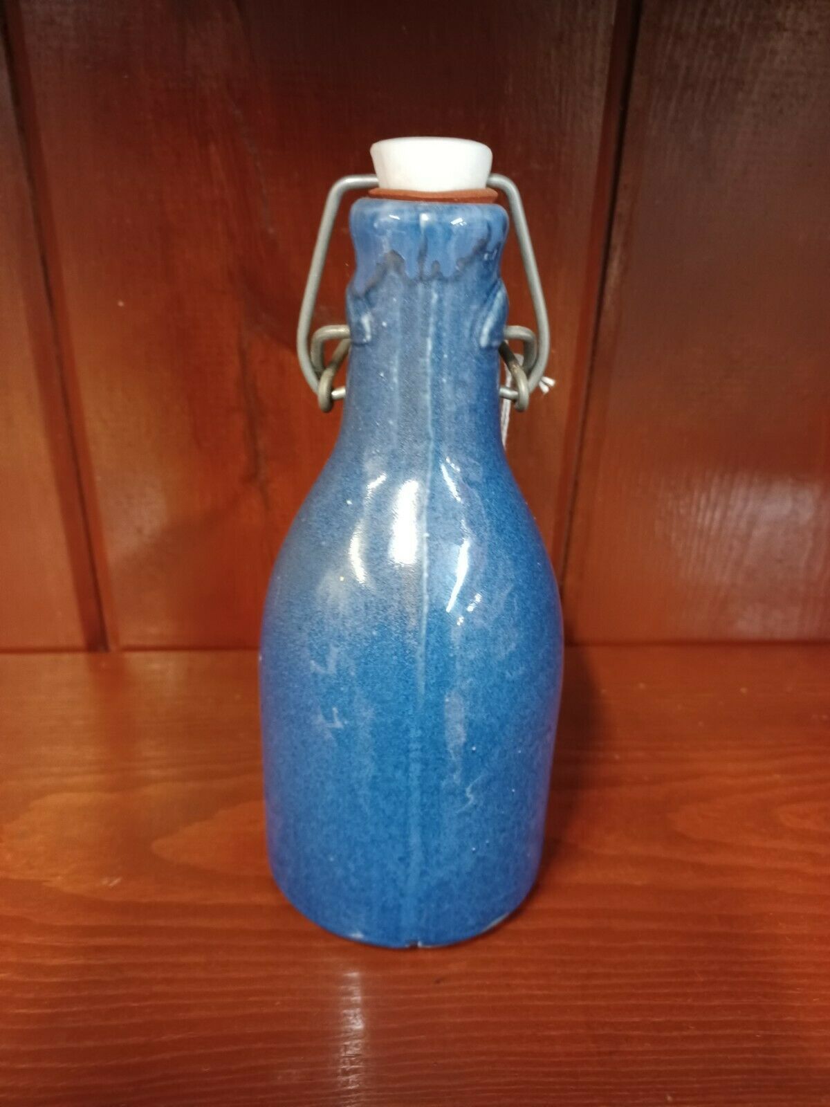 Blue Stoneware Bottle with Clip Top Latch Lid Vintage  Wards Pond Farm Vermont - $39.59