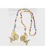 Rainbow and Gold Beaded Bookmark Hummingbird - $15.00