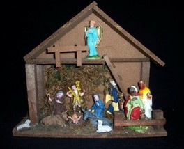 14 Pc Vintage Wood Nativity Creche/Manger Set &amp; 13 Figures Made in Italy - $49.99