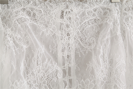 White Bridal Lace Top-Off Shoulder Crop Sleeve Fitted Lace Shirt-Plus Size,White image 7