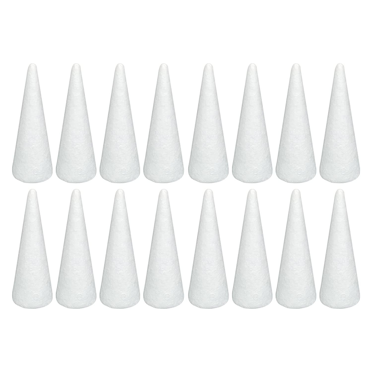 Foam Cones for DIY Arts and Crafts (2.76 x 7.2in, 16 Pack), White Styrofoam Poly