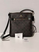 NWT COACH CF340 Mini Rowan File Bag in Signature Canvas & Leather Brown  Black in 2023