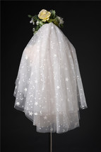 Shoulder Length Wedding Bridal Veils Layer Flower Lace Tulle White Bridal Veils  image 12