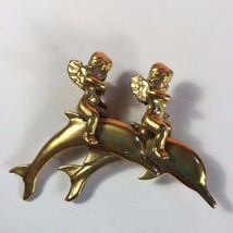 KIRKS FOLLY &quot;Cherubs Riding Dolphins&quot; Brooch Pin - $39.00
