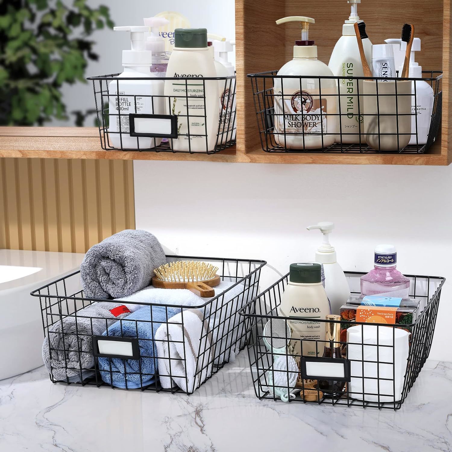 6 Pack [ Extra Large ] Wire Storage Baskets For Organizing With Lables, Pantry O Storage Bins