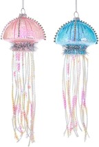Kurt Adler 9 Inch Glass Blue and Pink Jellyfish Ornaments - Set of 2 - $24.74