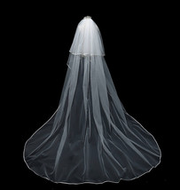 Cathedral Length Wedding Bridal Veil Full Edge Tulle White Veils Wedding Photo  image 9