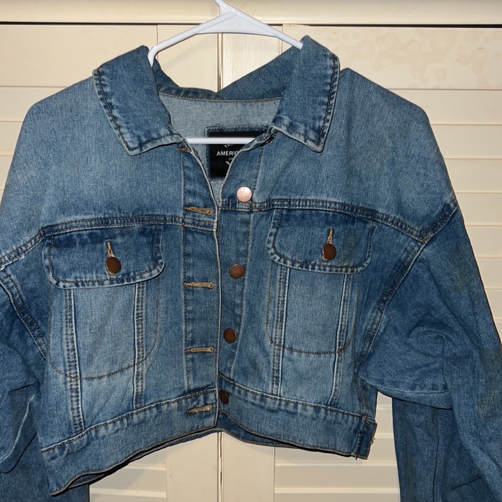 American Bazi crop denim jacket with balloon and 50 similar items