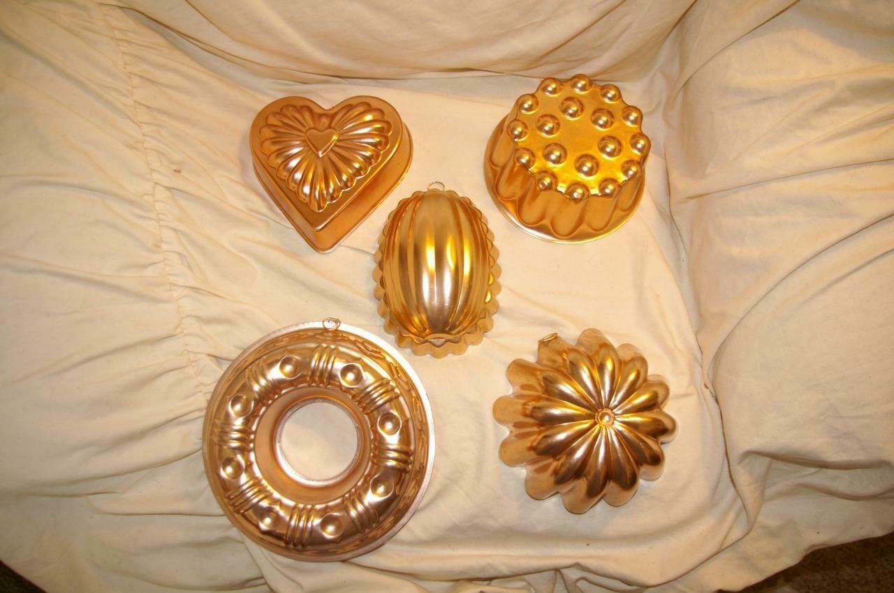 Vintage Copper Toned Metal Molds Set of 3 Jello Molds Baking Molds