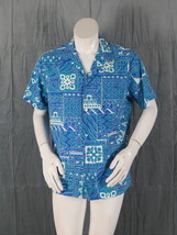 Vintage Hawaiian Shirt - Blue Green and White Tribal Pattern by Kai Nani... - $59.00
