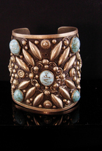 Antique Gypsy Turquoise etruscan bracelet bangle cuff - Vintage Turquois... - $225.00