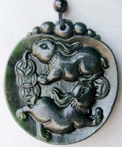 Free Shipping -  Amulet Natural dark Green Jade carved  Money Rabbit  ch... - $20.00