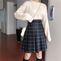Knee Length Black Plaid Skirt School Girl Plus Size Knee Pleated PLAID SKIRTS image 1