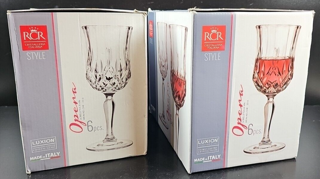 Vintage Royal Crystal Rock (RCR) Italian Wine or Water Goblets Opera -  Sold in Sets of 4