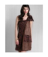 Nikka One Shoulder Zebra Print Silk Beaded Brown Dress Size 8 NWT! - $34.65