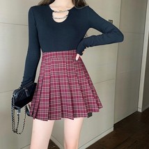 Plus Size Black Plaid Skirt Outfit High Waisted Full Pleated Black Plaid Skirt  image 8