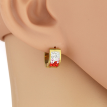 Gold Tone Huggie Hoop Earrings With Faux Ruby & Swarovski Style Crystals - $19.99